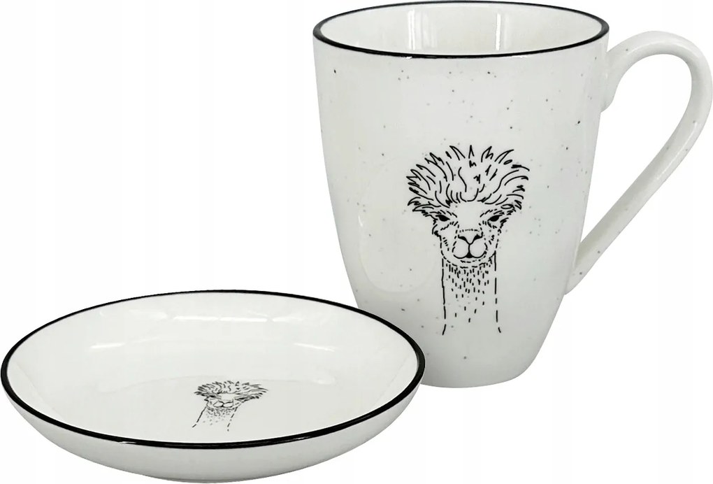 2 darabos szett 450 ml-es bögre és Lama B tál, fehér/fekete