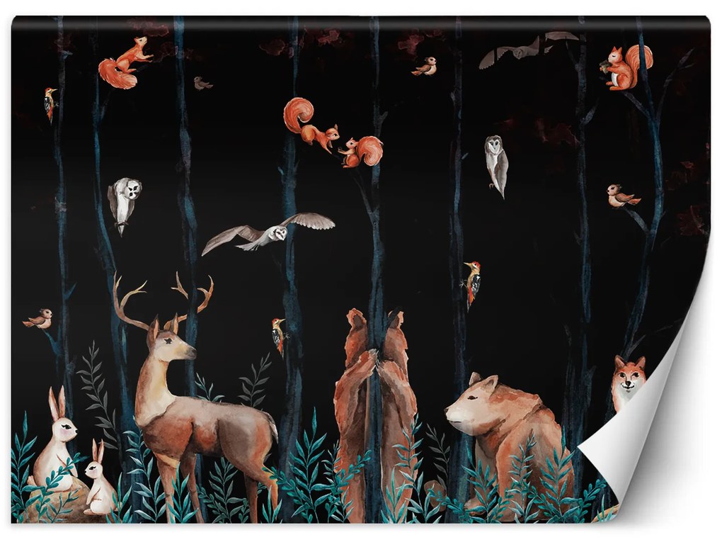 Gario Fotótapéta Sötét erdő és erdei állatok Anyag: Vlies, Méret: 450 x 315 cm