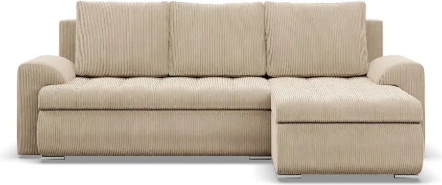 Tokio sarokkanapé, 2 ágyneműtartóval, kordbársony, jobboldali, bézs