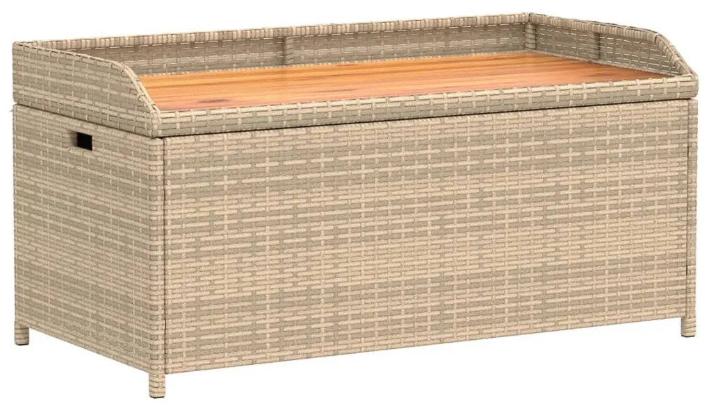 Bézs polyrattan és akácfa tárolópad 100 x 50 x 52 cm