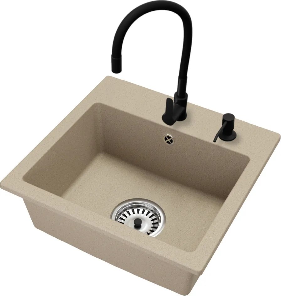 Gránit mosogató szifonnal, bézs, 44,2x41,5, DONYK