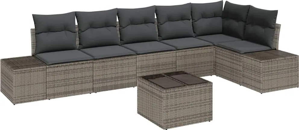 vidaXL Kerti Kanapé Szett párnával 7 pcs Szürke polirattan