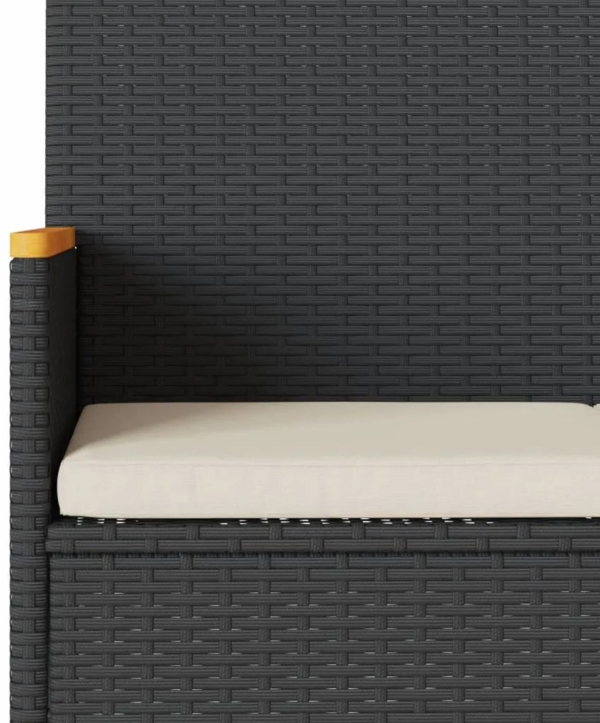 2 személyes fekete polyrattan kerti pad párnával és asztallal