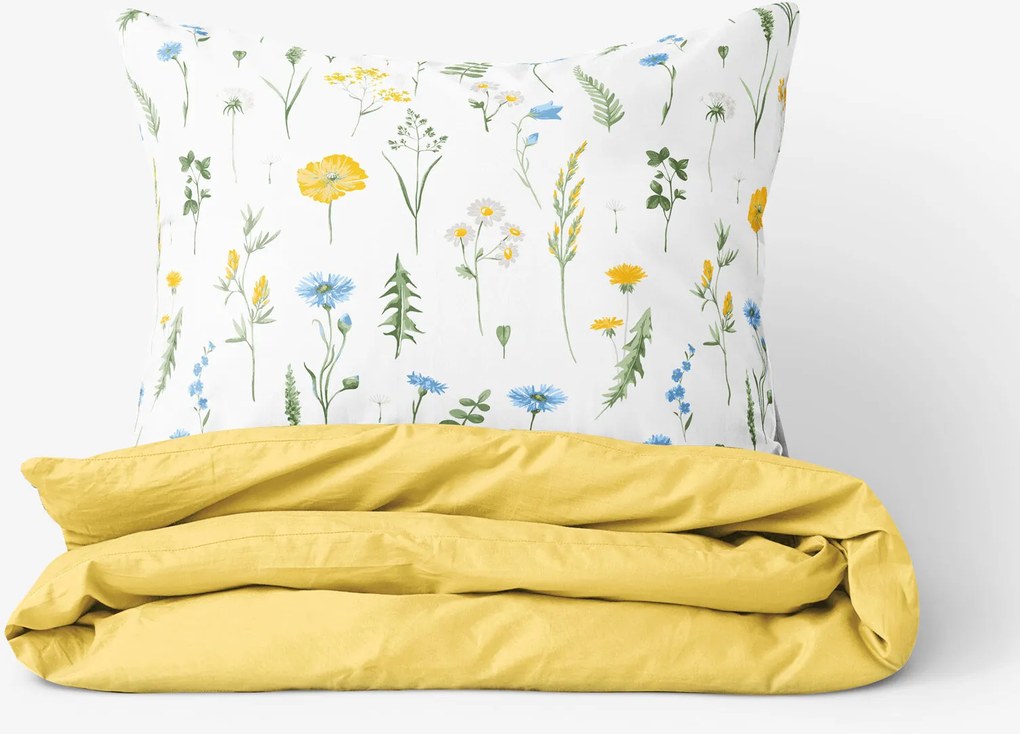 Goldea pamut ágyneműhuzat duo - magyar rét, sárga hátoldal 150 x 200 és 50 x 60 cm