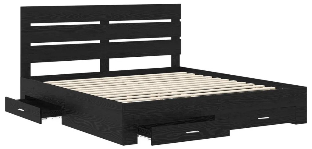 vidaXL Ágykeret fiókkal fejtámlával Fekete tölgy 180 x 200 cm Faanyag