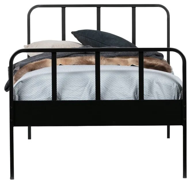 Fekete fém egyszemélyes ágy ágyráccsal 90x200 cm Mees – WOOOD