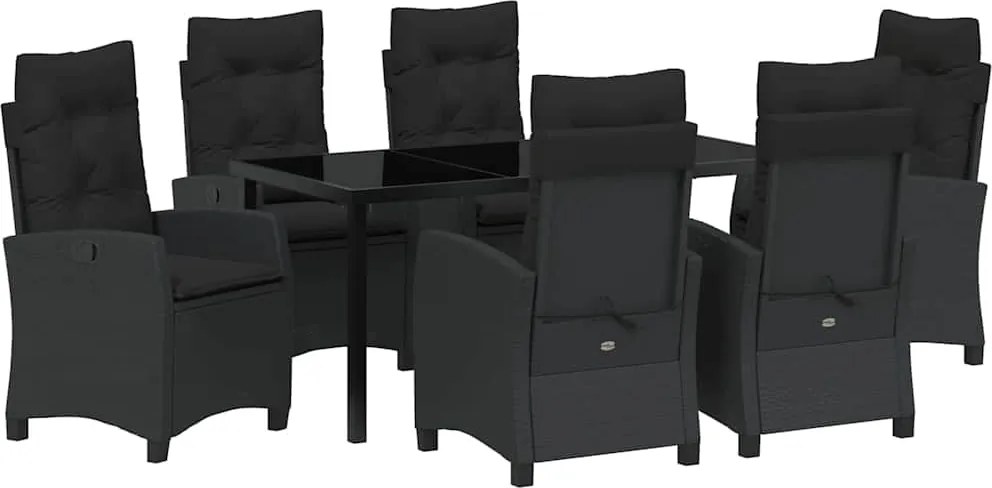 vidaXL Kert étkező szett párnával 7 pcs Fekete polirattan
