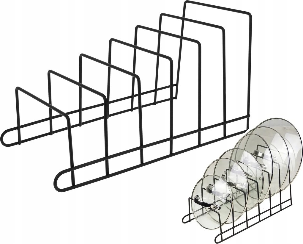 Állvány 6 Fedőnek, Konyhai Szervező, Fedők Tárolója, Konyhai Fedők, Fekete