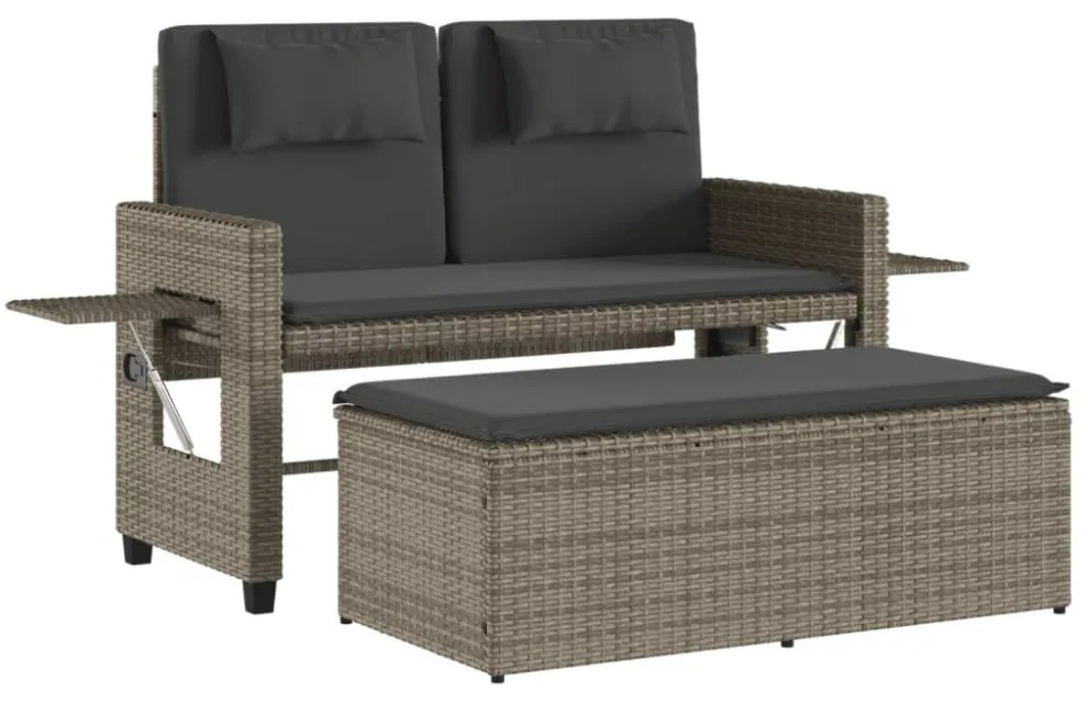 szürke polyrattan dönthető kerti pad párnával