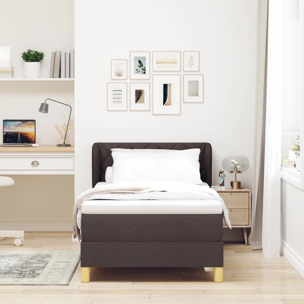 Boxspring Ágy Matrac Vele Sötétbarna, 100x200 cm, Szövet