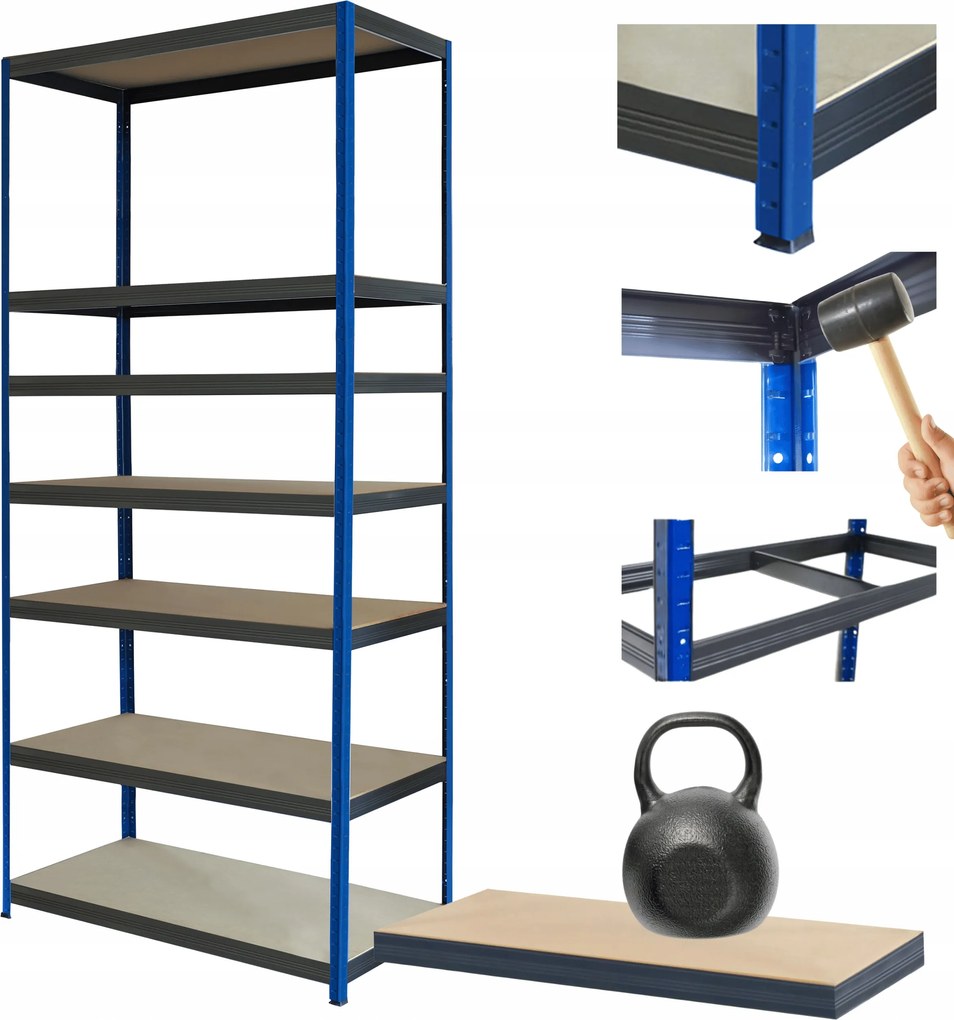 Tárolószekrény fém állvány Helios 270x100x30cm 7Px175kg Tömör Kék