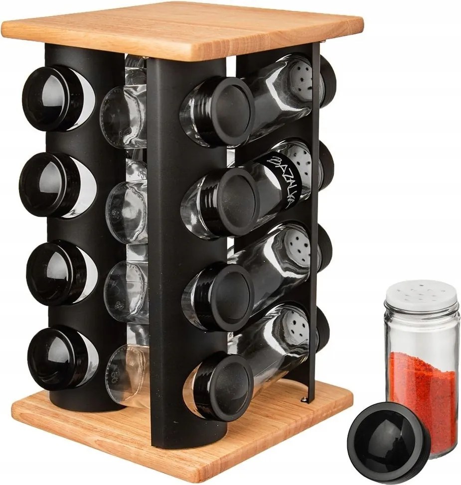 Fűszertartó Állvány Forgatható Fűszertartó Üvegtartályokkal 16 Db-os