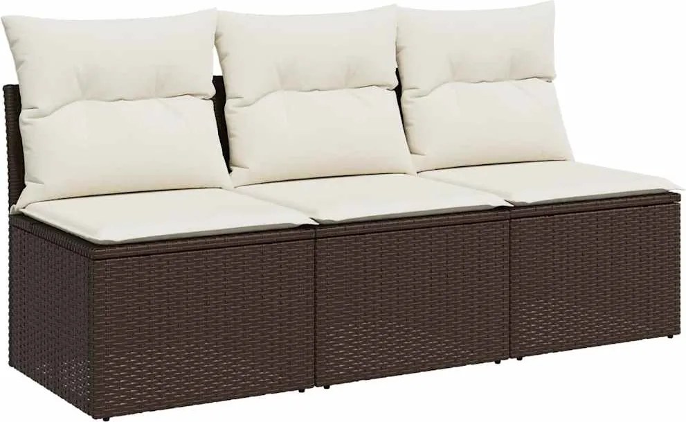 vidaXL 3 személyes barna polyrattan kerti kanapé párnával