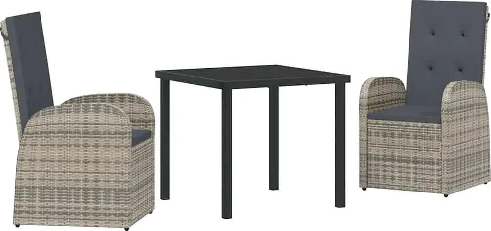 vidaXL Kert étkező szett párnával 3 pcs Szürke polirattan