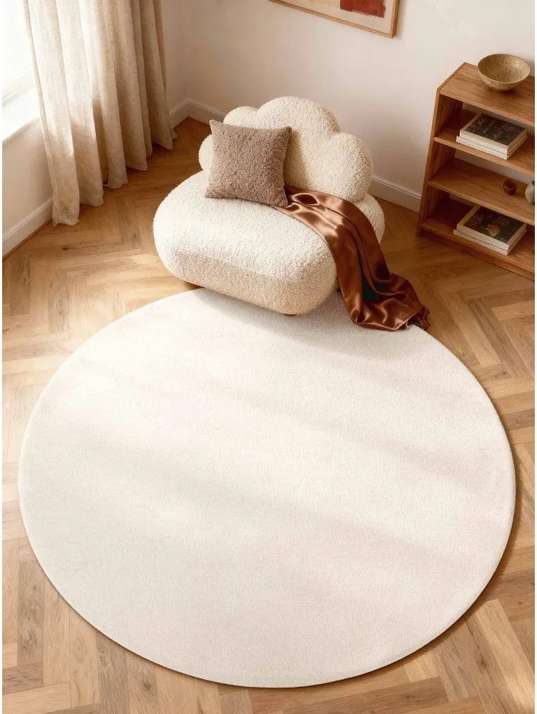 Krémszínű kézi szövésű gyapjú kerek szőnyeg ø 200 cm Puristic Knots – Elle Decoration
