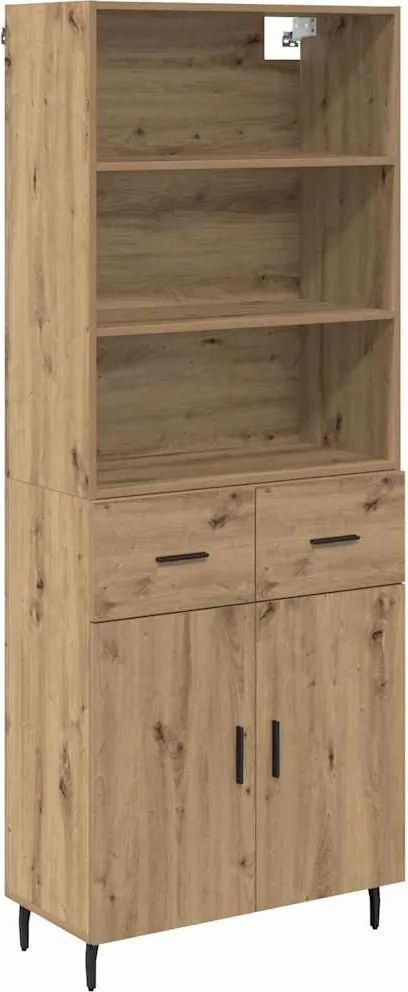 vidaXL Magasfiú Artisan tölgy 69,5 x 34 x 180 cm Műanyag Fa és Üveg