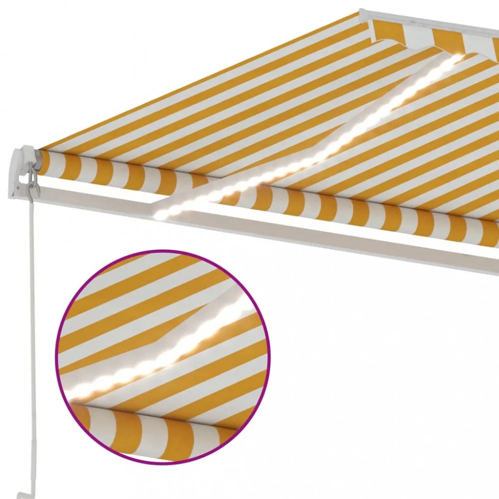 sárga és fehér kézzel kihúzható LED-es napellenző 400 x 300 cm