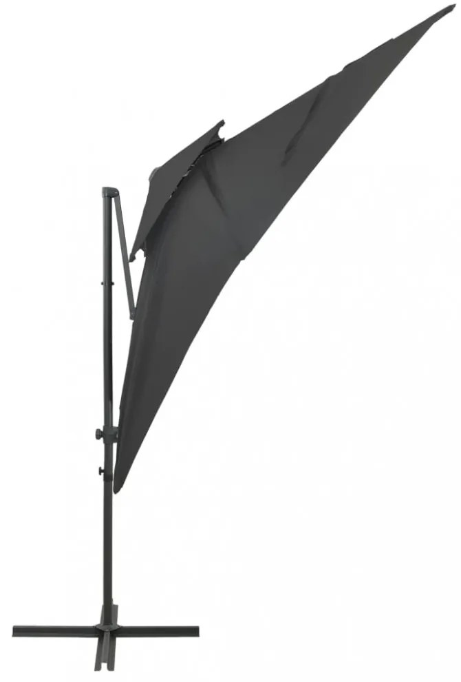 antracitszürke dupla tetejű konzolos napernyő 250 x 250 cm