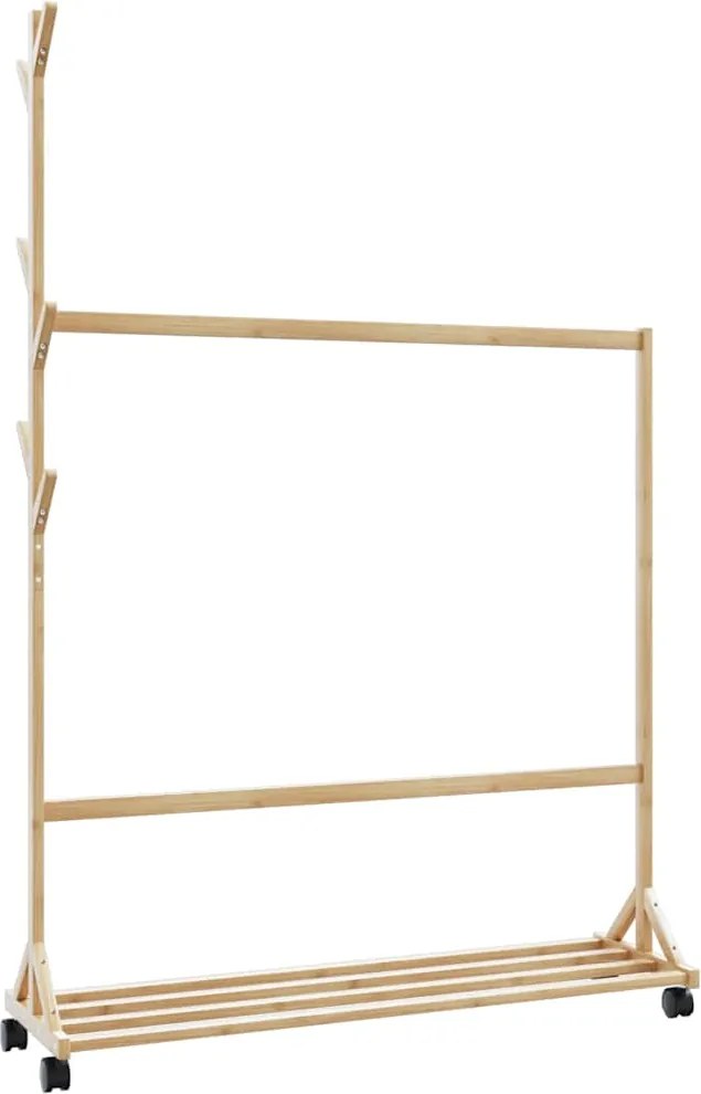 vidaXL Ruhatartó állvány kampókkal kerekekkel 100x35x157 cm bambuszból