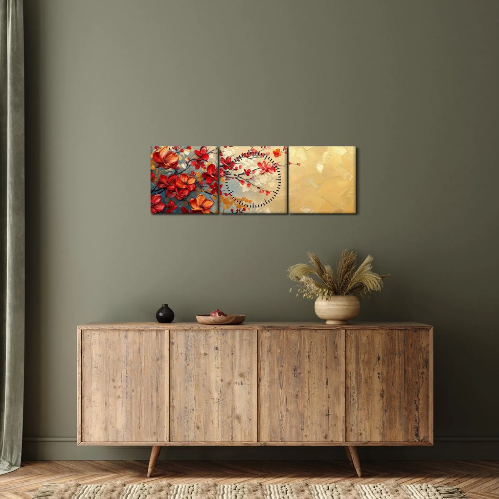 Kép - Virágzó fa (órával) (90x30 cm)