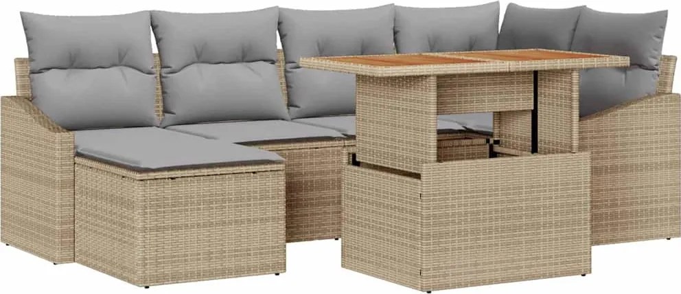 vidaXL Kerti Kanapé Szett tárolóval 7 pcs Bézs Poli rattan