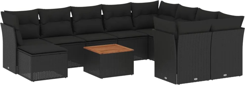 vidaXL 11 részes fekete polyrattan kerti ülőgarnitúra párnákkal