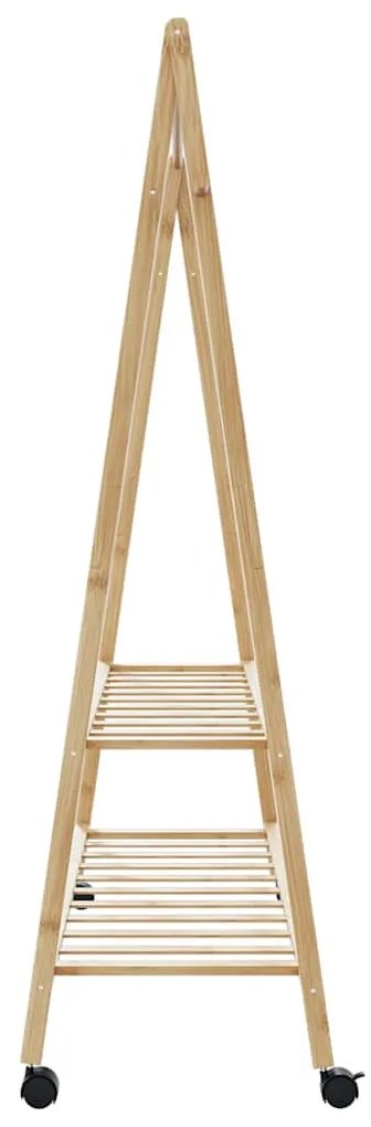 bambusz ruhaállvány polcokkal és kerekekkel 132x45,5x155,5 cm