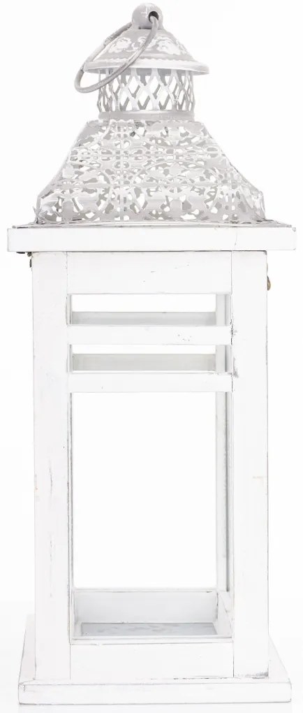 Sötétbarna 4szögletű fa lantern lámpás szürke áttört fém tetővel üvegezve 38,5x19x15cm