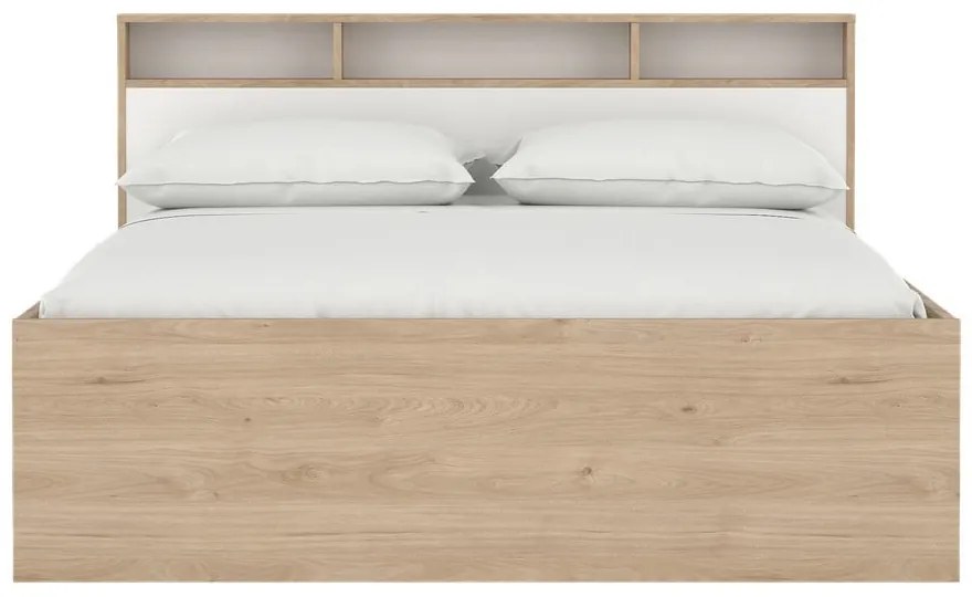 Natúr színű ágyneműtartós franciaágy ágyrács nélkül 160x200 cm tölgyfa dekorral Ikast – Tvilum