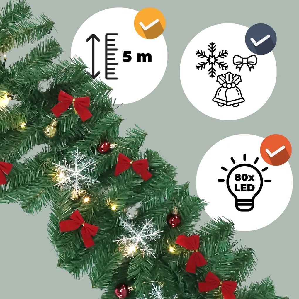 Jurhan ANDREA karácsonyi girland világítással, díszített, 5m, zöld
