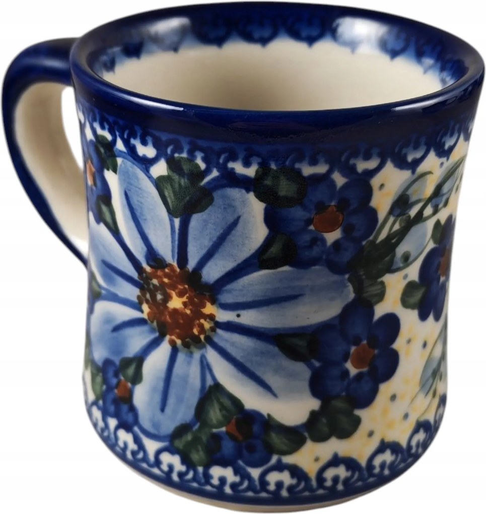 Kerámia Bögre Kb. 200 ml Festett Kék Virágok II