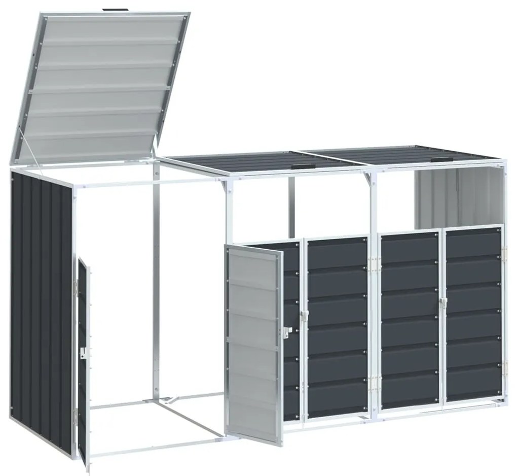 antracit acél kerekes szemetes tároló 3 szemeteskukához 216 x 81 x 115cm