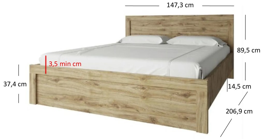 Franciaágy 140 cm Deloris (navarra tölgy) (matrac és ágyrács nélkül). 1052887