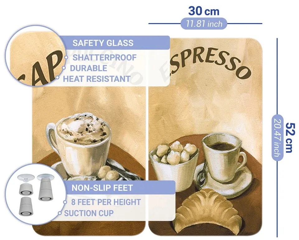Edzett üveg tűzhely fedőlap szett 2 db-os 30x52 cm Coffee – Wenko