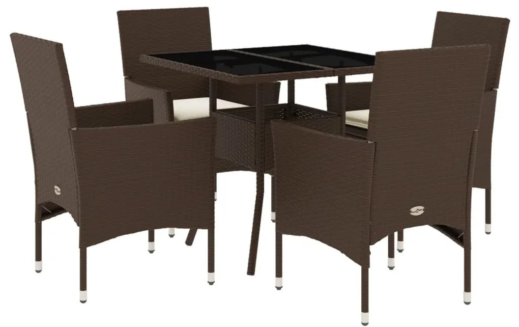 5 részes barna polyrattan/üveg kerti étkezőgarnitúra párnákkal