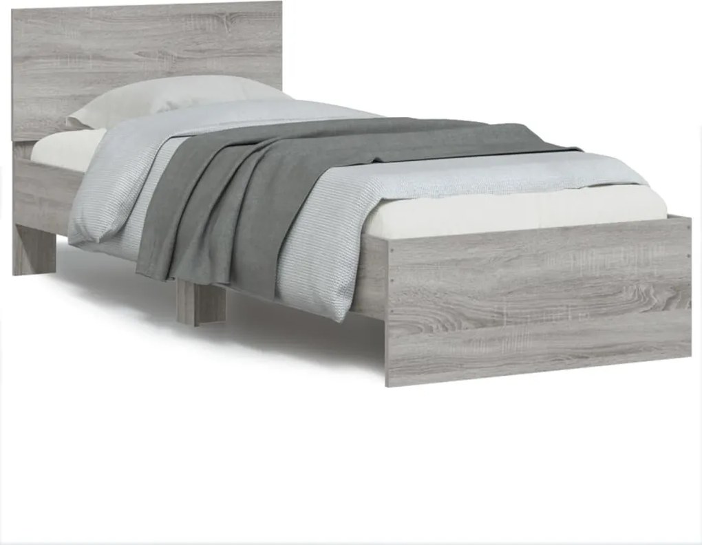 vidaXL szürke sonoma színű szerelt fa ágykeret fejtámlával 90 x 200 cm
