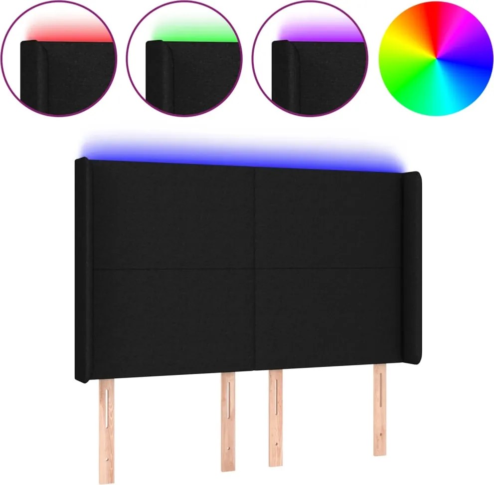 vidaXL fekete szövet LED-es fejtámla 147x16x118/128 cm