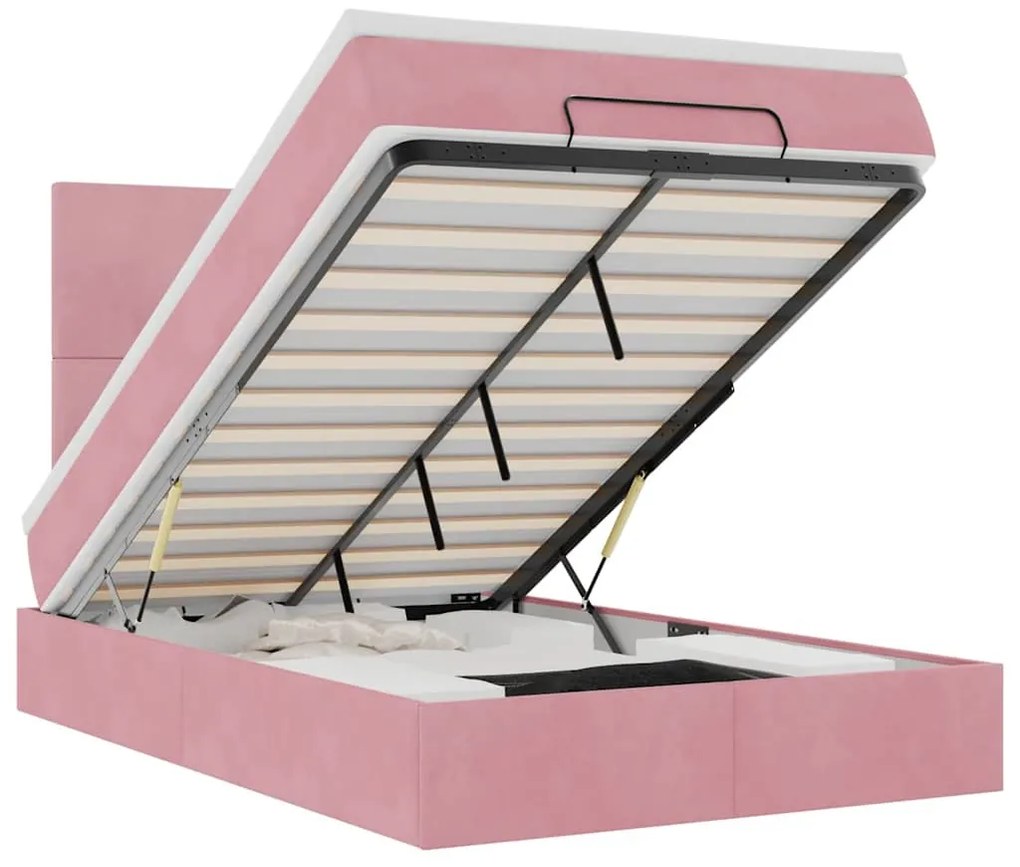 Ottomán ágykeret matracokkal rózsaszín 120x190cm bársony