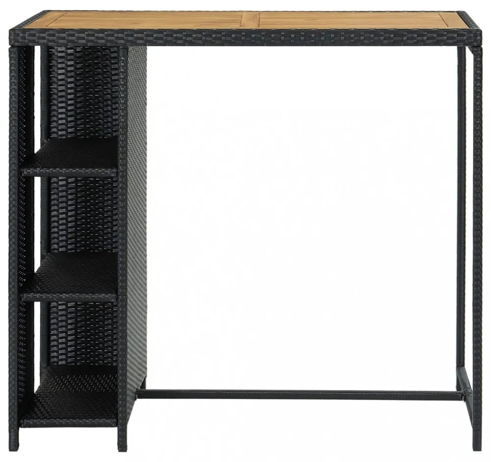 fekete polyrattan bárasztal tárolópolccal 120 x 60 x 110 cm