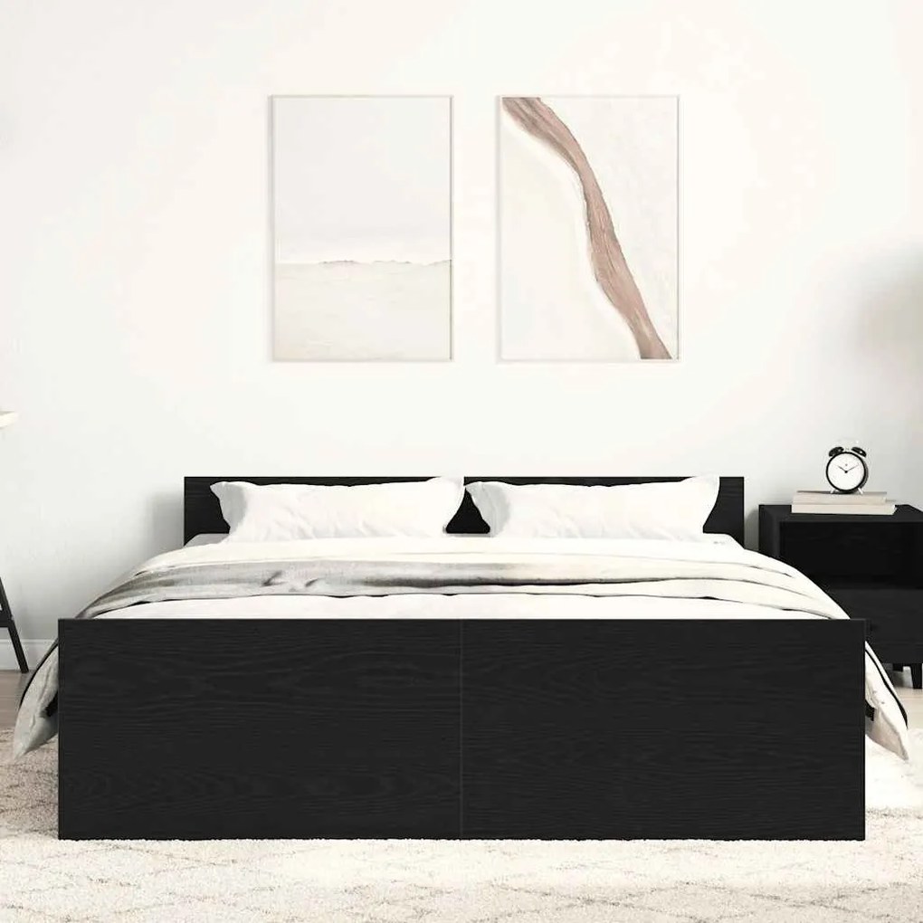 fekete tölgy színű szerelt fa ágykeret matrac nélkül 140x200 cm