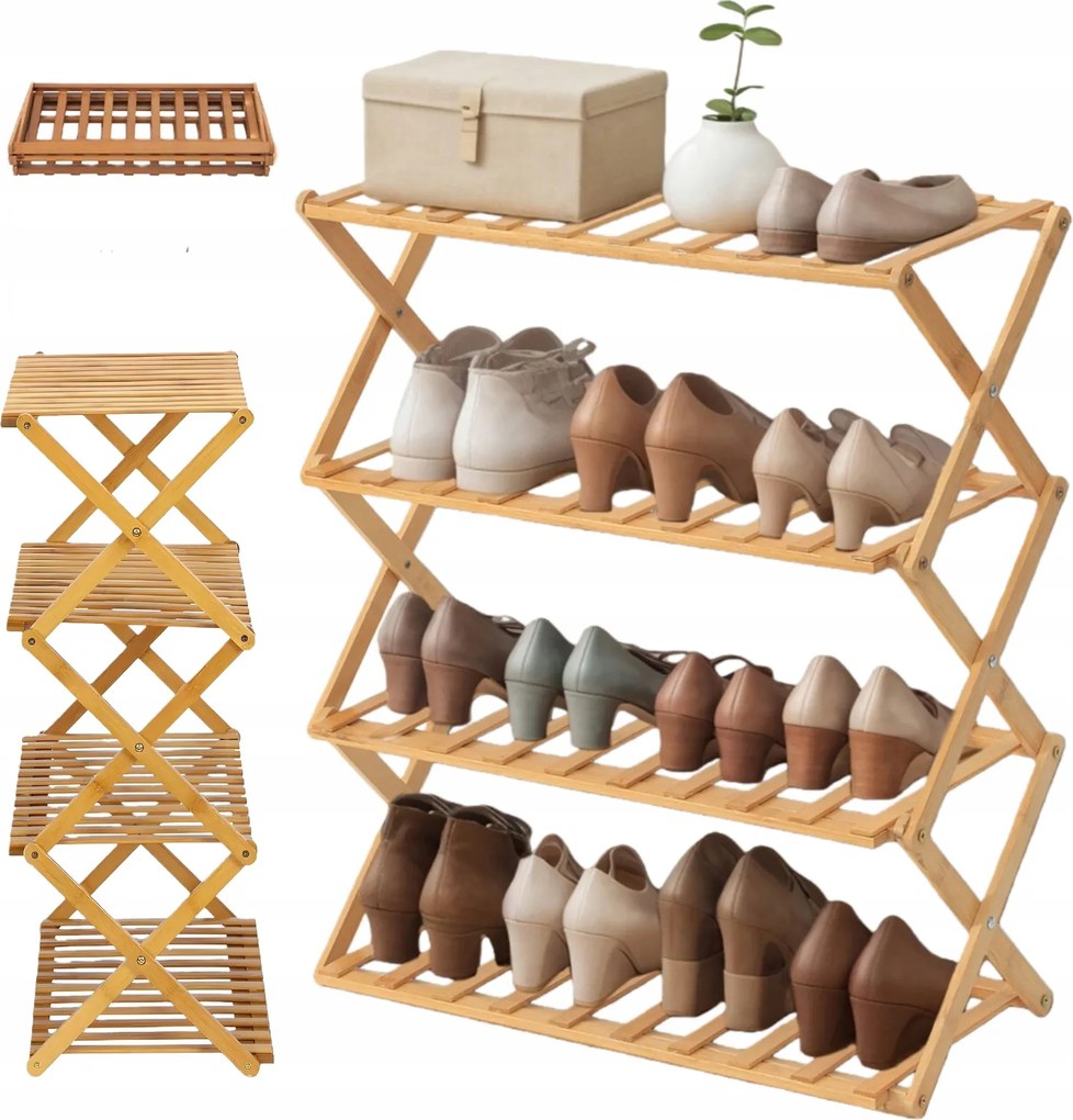 Szekrény Polc Összecsukható Bambusz Polc 4 Szint Fürdőszoba 50CM Szekrény