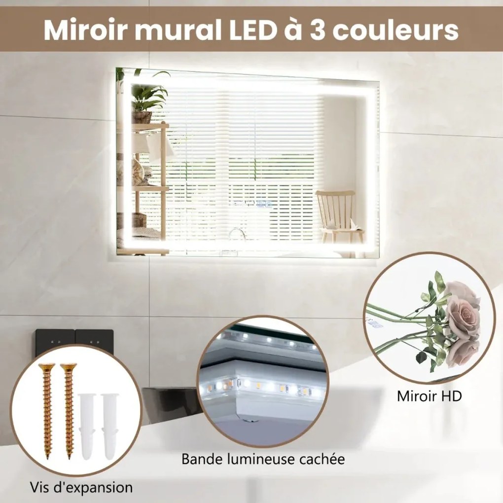 Fürdőszobai tükör páramentesítő tükörfűtéssel LED tükör 60 x 40 cm
