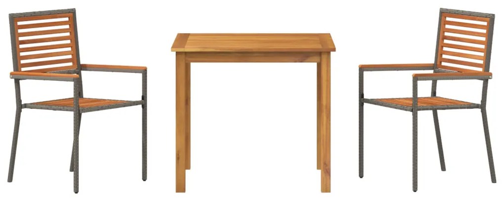 3 részes kerti étkezőszett Szürke Polyrattan Akác