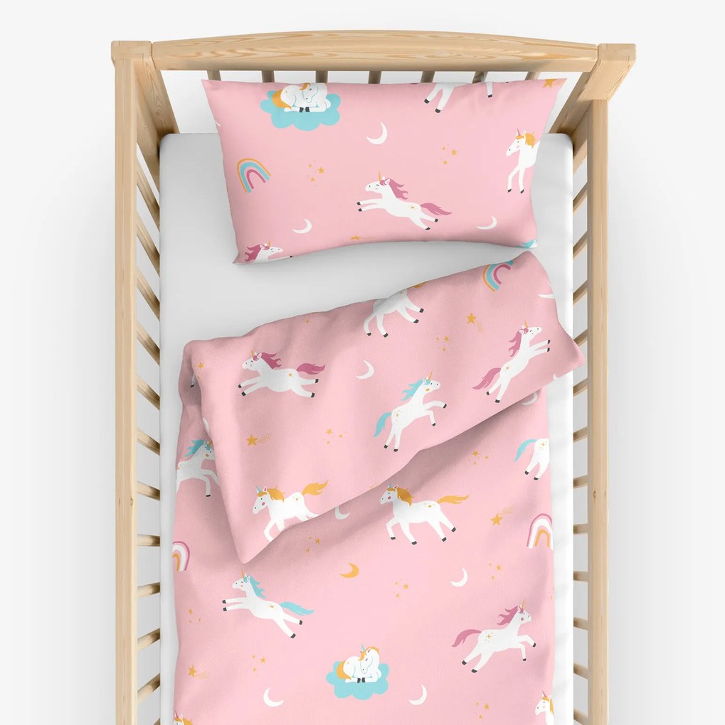 Goldea gyermek pamut ágyneműhuzat kiságyba - vidám egyszarvúak 90 x 130 és 40 x 60 cm