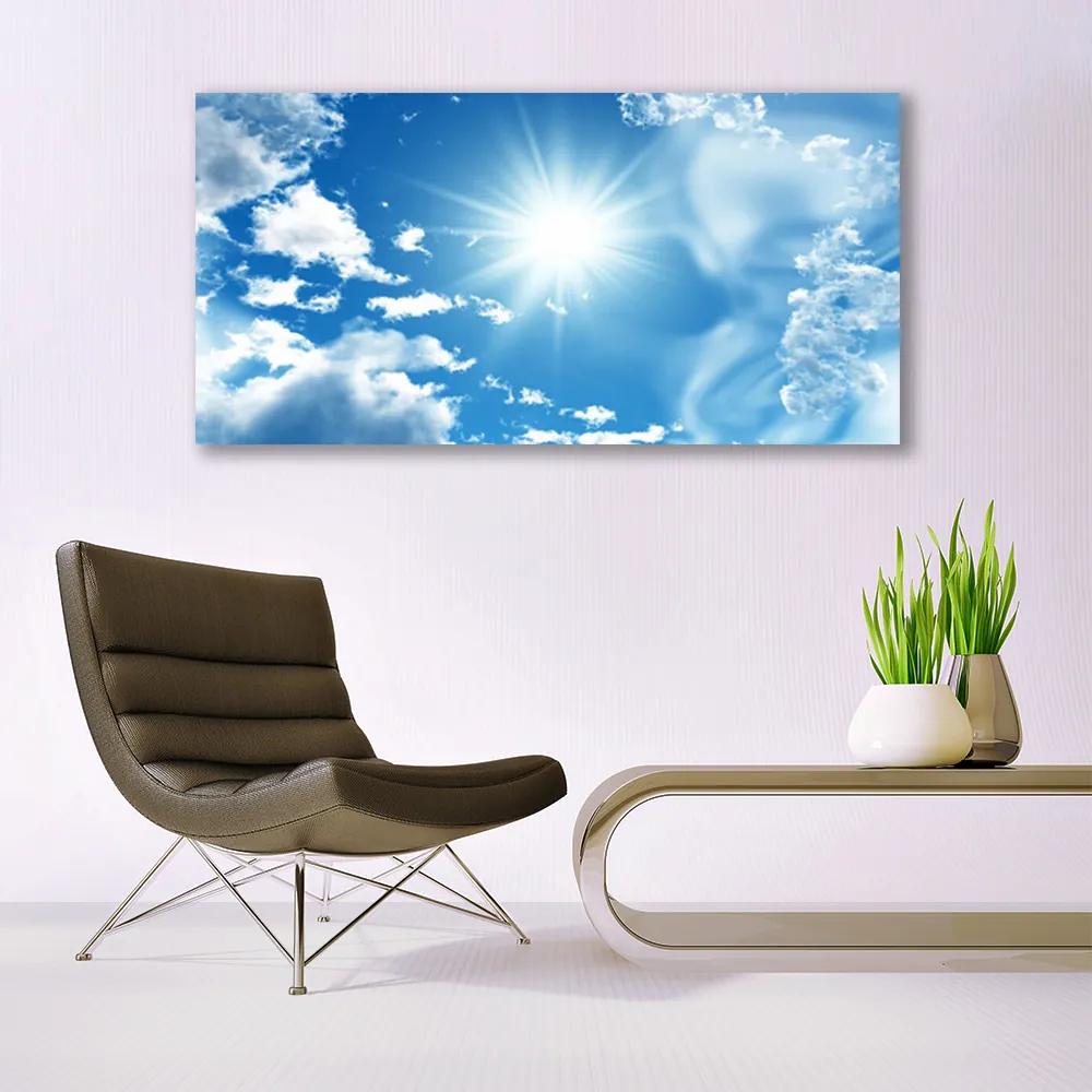 Fali üvegkép Blue Sky Sun Clouds 120x60cm