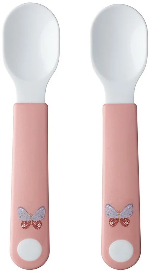 Fehér-világos rózsaszín műanyag gyerek kanál szett 2 db-os Flowers &amp; butterflies – Mepal