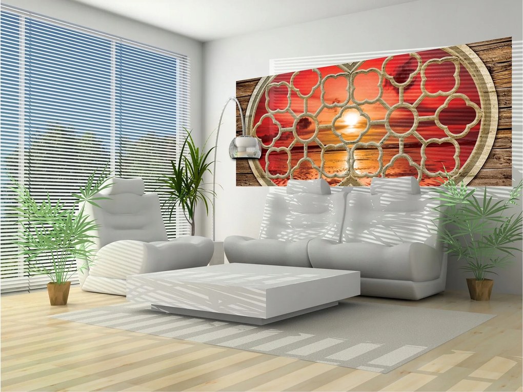 Fotótapéta Naplemente az ablakból az óceánra 250x104 Tengerpart Pihenés +ragasztó