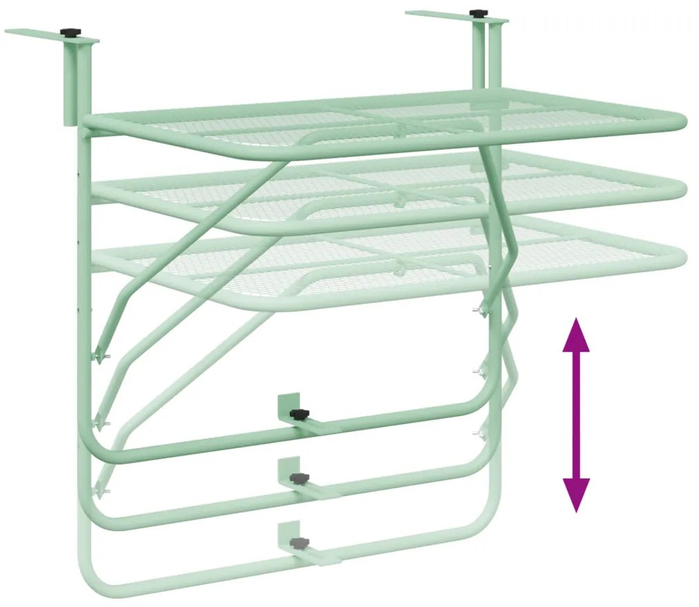 Függő erkélyasztal Menta zöld 60 x 39 x 65 cm Acél