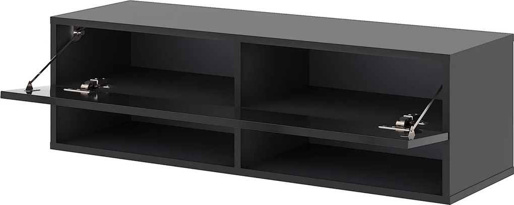 TV-szekrény 100 cm, 1 ajtóval, fekete/magasfényű fekete színkombinációban DERBY