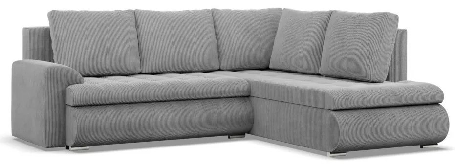 Tokio sarokkanapé, L alakú háttámlával, 2 ágyneműtartóval, kordbársony, jobboldali, szürke